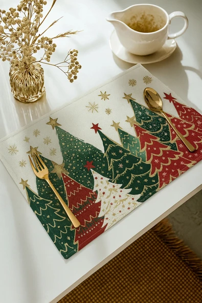 Valerine Life Noel Yılbaşı Çam Ağacı Amerikan Servis Altlığı Kaymaz Yıkanır 6 Kişilik Masa Örtüsü ürün görseli