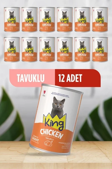 King Sos İçerisinde Et Parçacıklı Tavuklu Kedi Konservesi 400 G X 12 Adet ürün görseli