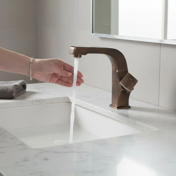 Bronz Lavabo Bataryası Estetik Tasarım, Uzun Ömürlü Zarif Dayanıklı Paslanmaz Metal Banyo Musluğu - Resim 4