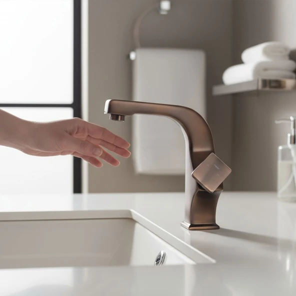 Bronz Lavabo Bataryası Estetik Tasarım, Uzun Ömürlü Zarif Dayanıklı Paslanmaz Metal Banyo Musluğu - Resim 3