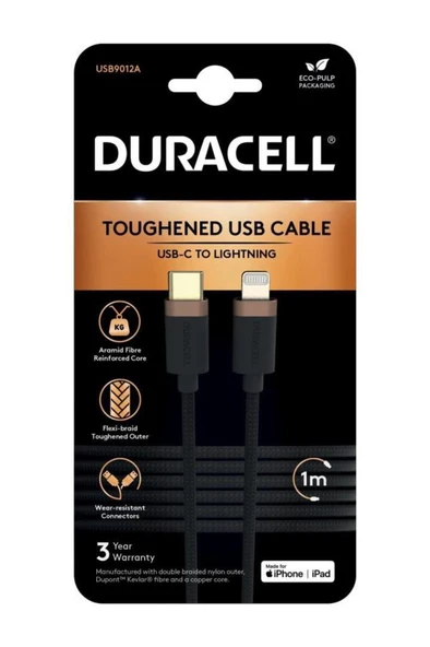 Duracell 1M USB-C to Lightning Braided Black ürün görseli
