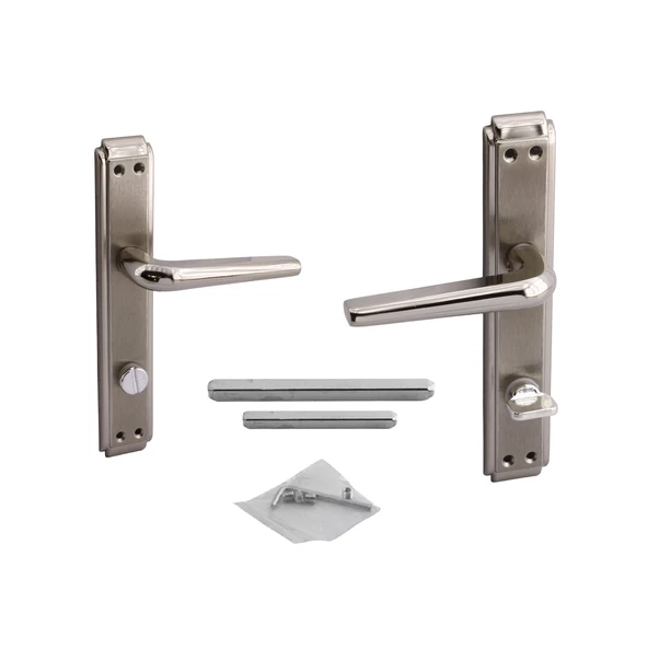 WC Banyo İç Kapı 1 Takım Kendinden Kilitli Kol Kolu Aynalı Sağa Sola Uygun Nikel Saten Metal Tutamak ürün görseli