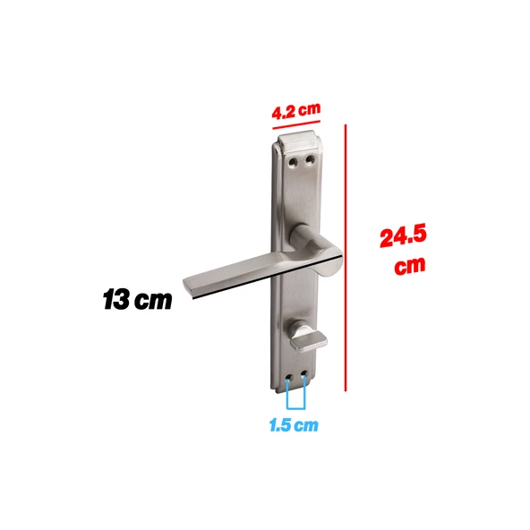 WC Banyo İç Kapı Kendinden Kilitli Kol Kolu Aynalı Sağa Sola Uygun Saten Renk Kapı Tutamağı 1 Takım - Resim 4