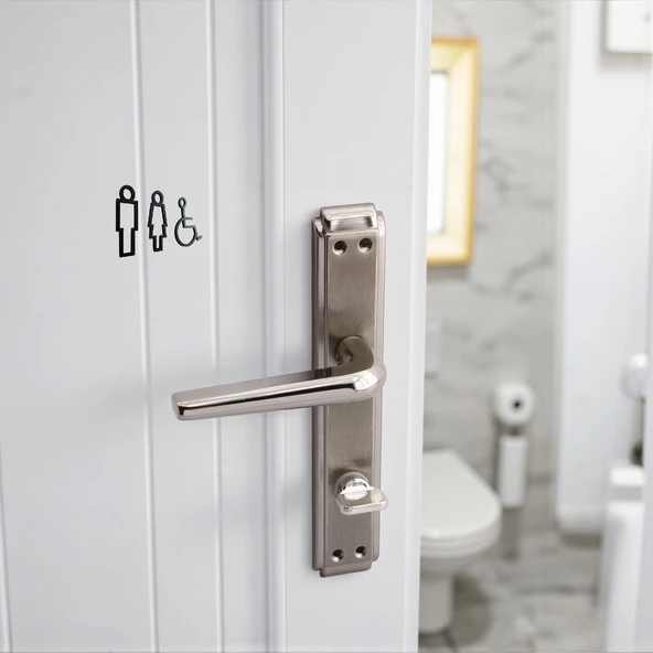 WC Banyo İç Kapı 1 Takım Kendinden Kilitli Kol Kolu Aynalı Sağa Sola Uygun Nikel Saten Metal Tutamak - Resim 5