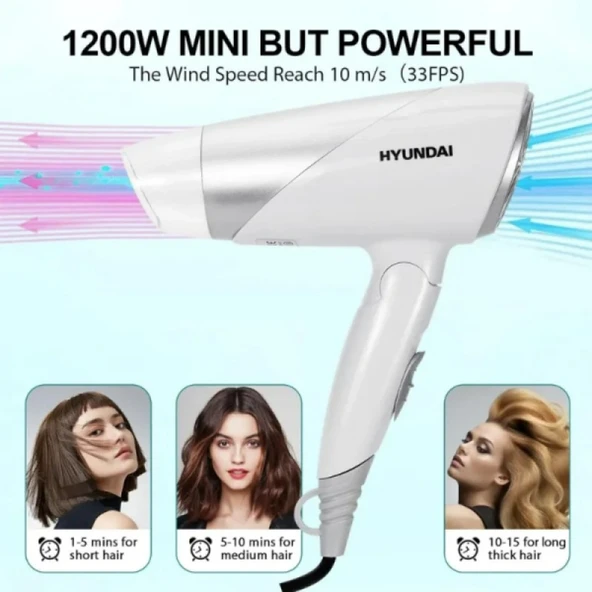 Hyundai HC-123  1200W Güçlü ve Katlanabilir Seyahat Tipi Saç Kurutma Makinesi - 5