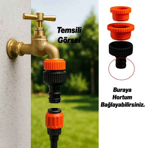 Adaptör 3 Farklı Ölçülü Hortum Bağlantı Aparatı Eki 1/2" - 3/4" - 1" MD306 Bahçe Hortum Ucu Plastik - Resim 4