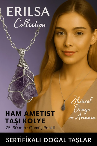 Sertifikalı Ham Doğal Ametist Taşı Kolye – 20-30 mm Huzur ve Ruhsal Denge Taşı ürün görseli