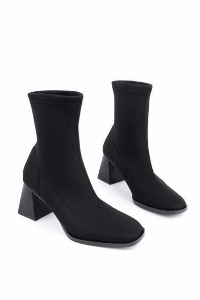 Muggo CRYON Küt Burun Kalın Topuklu Kadın Streç Bot - 3