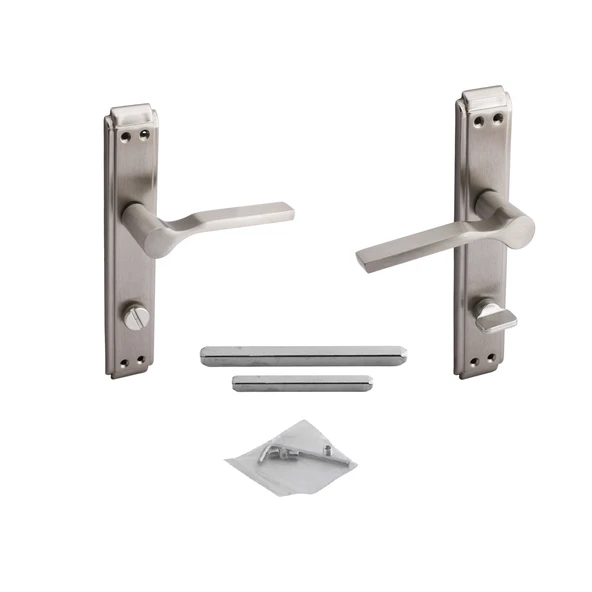 WC Banyo İç Kapı Kendinden Kilitli Kol Kolu Aynalı Sağa Sola Uygun Saten Renk Kapı Tutamağı 1 Takım ürün görseli