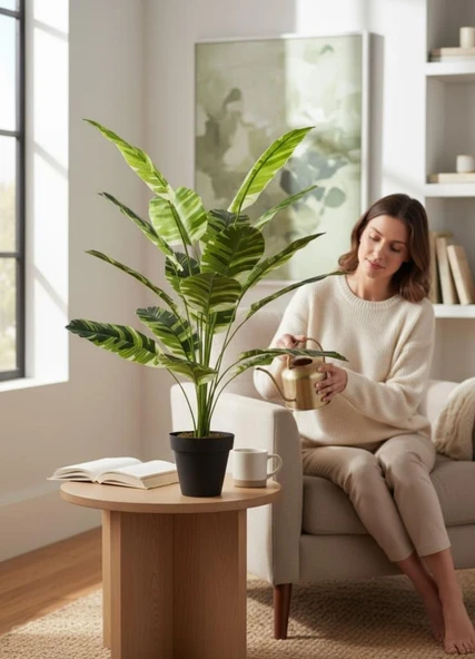 Yapay Çiçek Çizgili Muz Yapraklı Alaca Starliçe Salon Çiçeği 18Dal 80*50cm Yapay Bitki - Resim 5