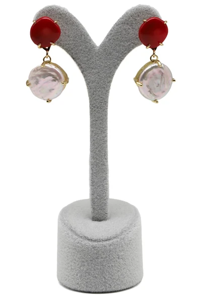 Mercan-İnci Doğal Taş Sallantılı Küpe - KP-0273 ürün görseli