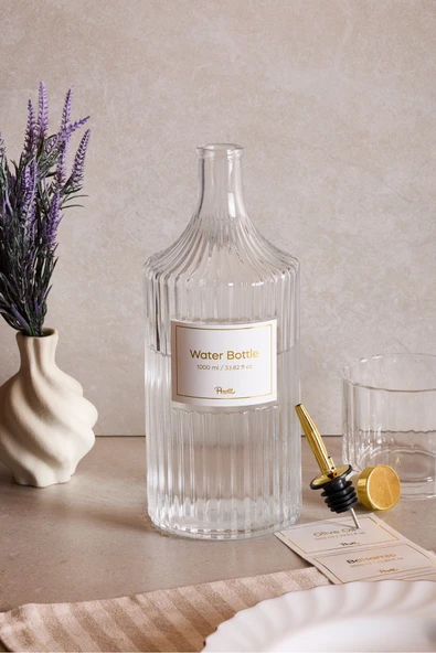 Perotti Viking 1000 ml Cam Şişe ve Yağlık Kapaklı Çift Kapaklı Gold - Resim 6