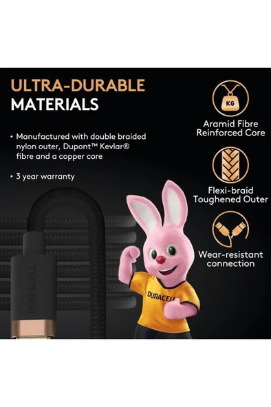 Duracell 1M USB-C to Lightning Braided Black - Resim 3