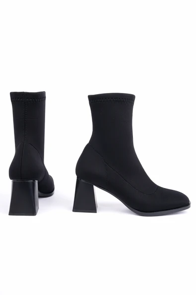 Muggo CRYON Küt Burun Kalın Topuklu Kadın Streç Bot - 7