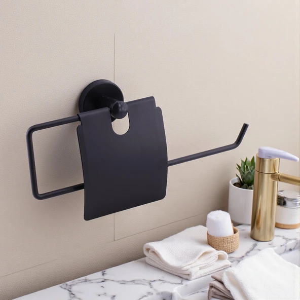 Siyah Kapaklı Kağıt Havluluk Banyo Tuvalet Mutfak İçin Duvar Tipi Vidalı Montaj Modern Aksesuar - Resim 2