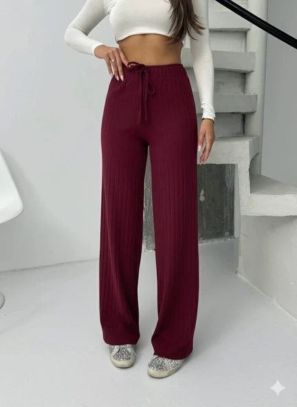 Fitilli şardonlu pantolon bordo - 1