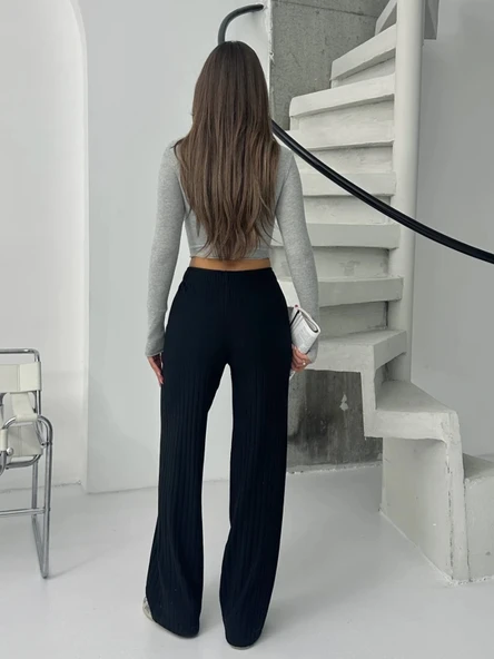 Fitilli şardonlu pantolon siyah - 3