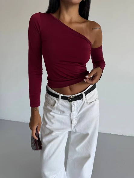 Omuz detaylı kollu bluz bordo - Resim 4