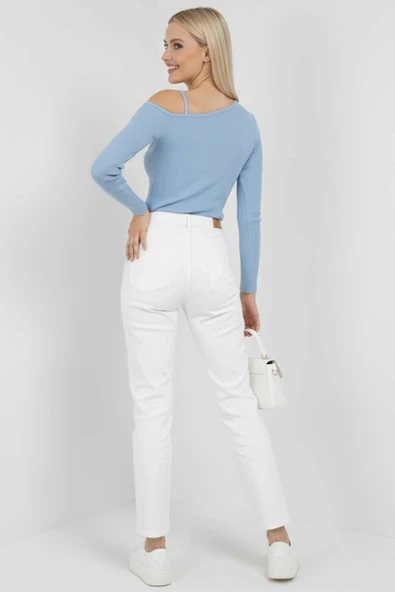 Tek Omuz İpli Bluz mavi - Resim 6