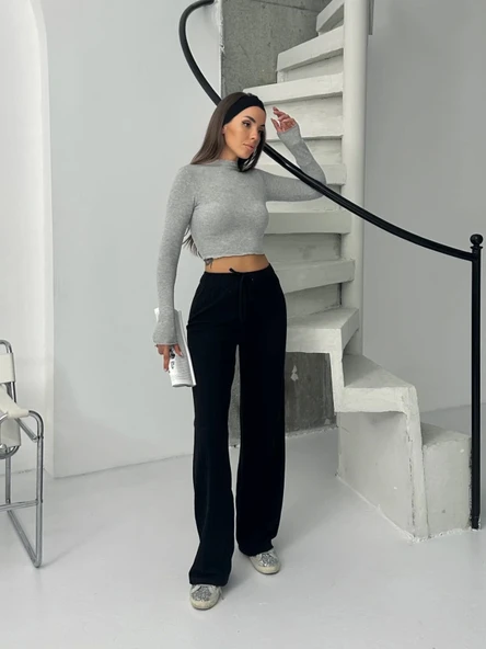 Fitilli şardonlu pantolon siyah - 4
