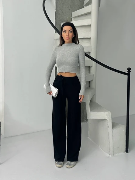 Fitilli şardonlu pantolon siyah - 5