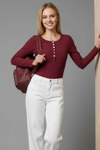 Çıtçıt Detaylı Bluz Bordo - 4