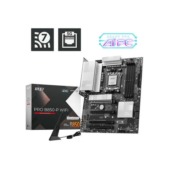 MSI PRO B850-P WIFI AMD Ryzen B850 AM5 Soket 8200MT/s Wi-Fi 7 ATX Anakart ürün görseli 1