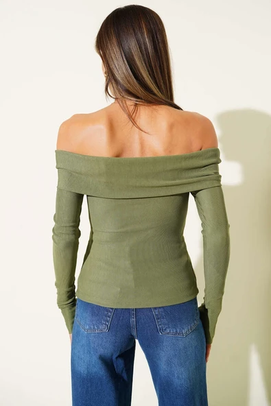Madonna Yaka Düğmeli Bluz yeşil - Resim 4