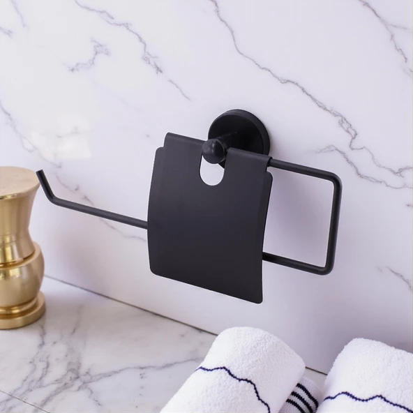 Siyah Kapaklı Kağıt Havluluk Banyo Tuvalet Mutfak İçin Duvar Tipi Vidalı Montaj Modern Aksesuar - Resim 3