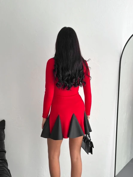 Eteği kloş crep mini elbise s1267 - Resim 2