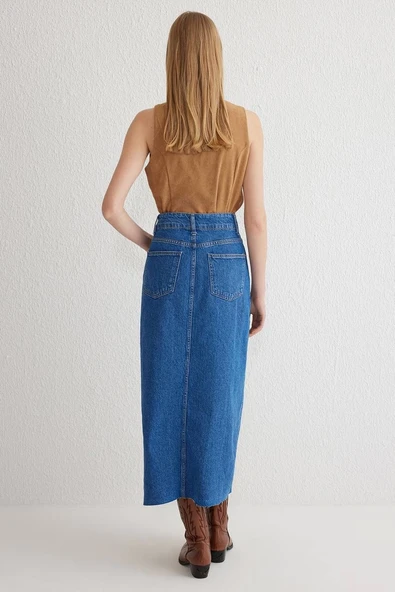 Çift yırtmaçlı jean etek s140 - 4