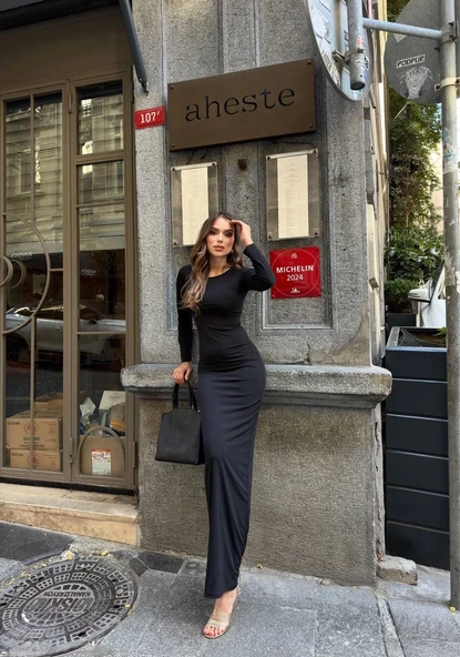 Uzun kollu uzun elbise ürün görseli 1