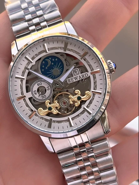 Reward Özel Tasarım Otomatik Mekanizma Çelik Kordon 5 Atm Suya Dayaknıklı Erkek Kol Saati W.14626.2 - Resim 4