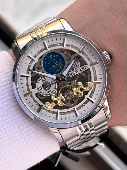 Reward Özel Tasarım Otomatik Mekanizma Çelik Kordon 5 Atm Suya Dayaknıklı Erkek Kol Saati W.14626.2 - Resim 2