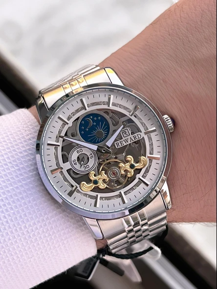 Reward Özel Tasarım Otomatik Mekanizma Çelik Kordon 5 Atm Suya Dayaknıklı Erkek Kol Saati W.14626.2 - Resim 3