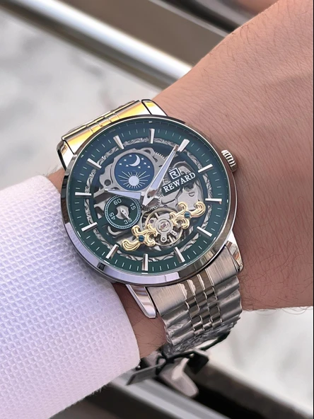 Reward Özel Tasarım Otomatik Mekanizma Çelik Kordon 5 Atm Suya Dayaknıklı Erkek Kol Saati W.14626.3 - Resim 3