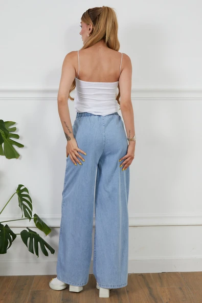 Kadın Rahat Kesim Beli Lastikli İ̇nce Kot Pantolon - 6