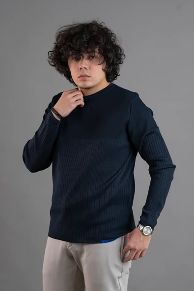 BİSİKLET YAKA LİKRALI MİCROFİLAMENT KUMAŞ SLİMFİT ERKEK SWEATSHİRT - 12