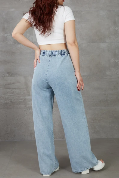Kadın Beli Lastikli Rahat Kesim Kot Pantolon - 6