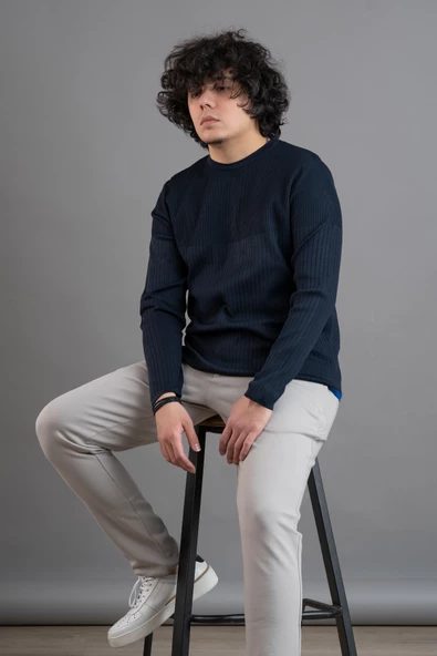 BİSİKLET YAKA LİKRALI MİCROFİLAMENT KUMAŞ SLİMFİT ERKEK SWEATSHİRT - 11