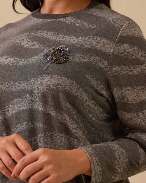 Büyük Beden Boncuk İşlemeli Desenli Bluz Gala-Xi - 3