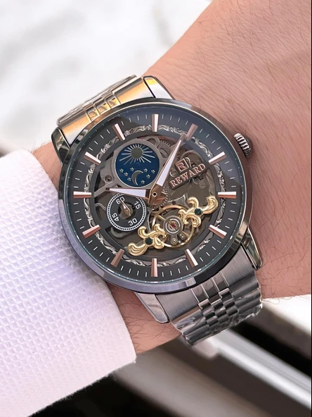 Reward Özel Tasarım Otomatik Mekanizma Çelik Kordon 5 Atm Suya Dayaknıklı Erkek Kol Saati W.14626.4 - Resim 3