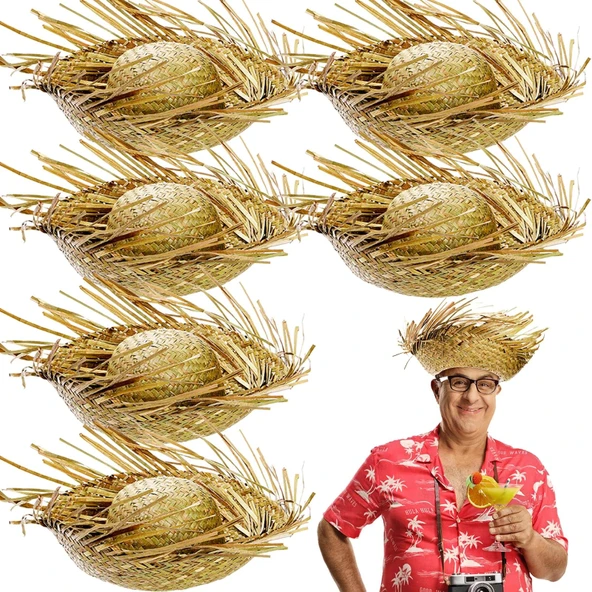 Tropikal Parti Naturel Hasır Hawaii Şapkası 13x36 cm - 2