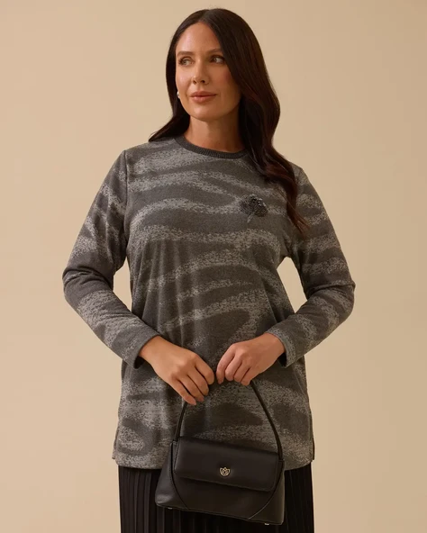 Büyük Beden Boncuk İşlemeli Desenli Bluz Gala-Xi