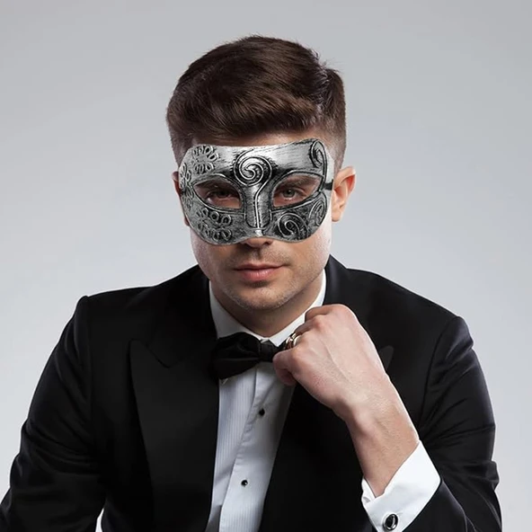 Gümüş Eskitme Yüz Maskesi - Antik Tarz B Maskesi - Resim 3