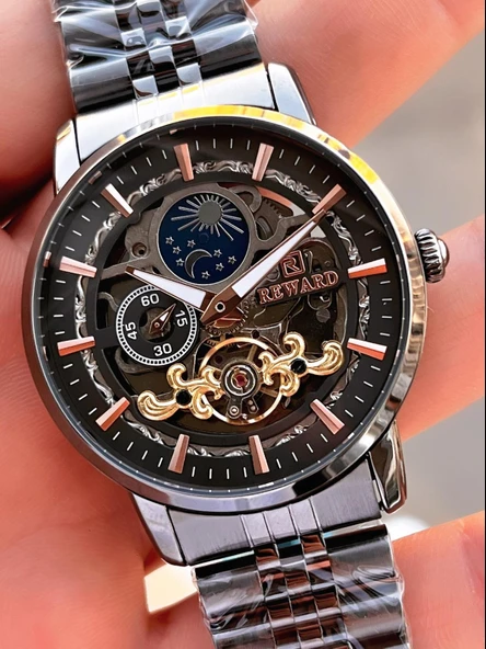 Reward Özel Tasarım Otomatik Mekanizma Çelik Kordon 5 Atm Suya Dayaknıklı Erkek Kol Saati W.14626.4 - Resim 4