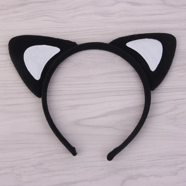 Kedi Kulak Taç Siyah İçi Beyaz Renk Pofuduk 15X17 cm - 3