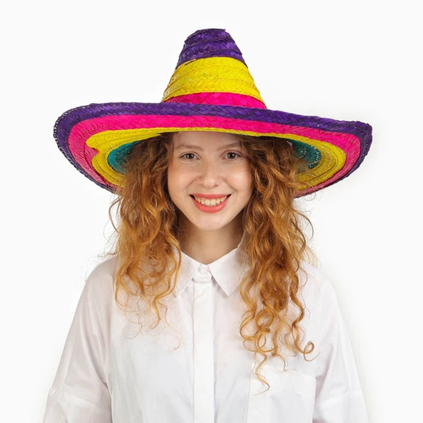 Sombrero Meksika Şapkası Renkli Örme Hasır Çocuk Boy ürün görseli 1