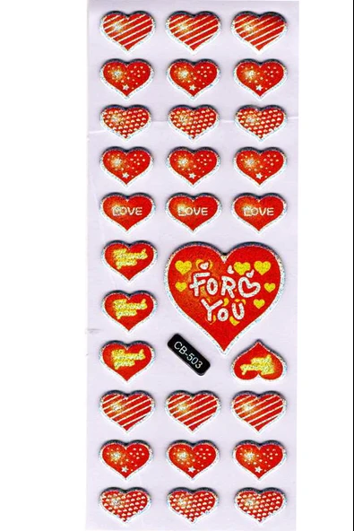 Sticker Kabartmalı Sticker Defter Planlayıcı Etiket (cb503) 16x7 cm- Desenli Kalp Love - Resim 2