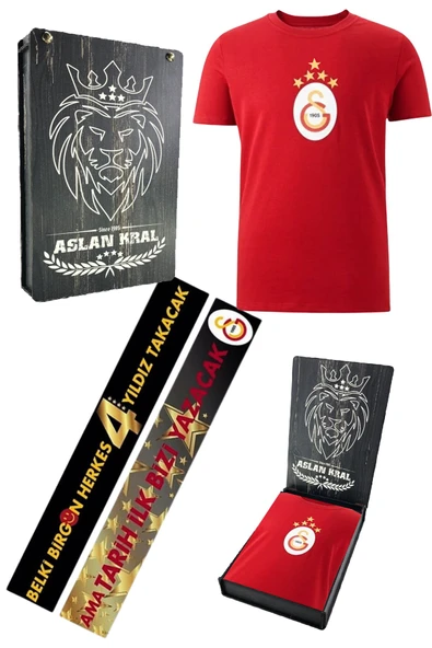 Galatasaray Orijinal Lisanslı 5 Yıldızlı Arma Kırmızı T-shirt Lazer Ahşap Kutulu ürün görseli 1
